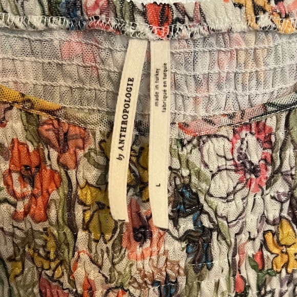 Anthropologie Aurelia Pink and Yellow Puff Sleeve Smocked Blouse Boho Large - Picture 4 of 9